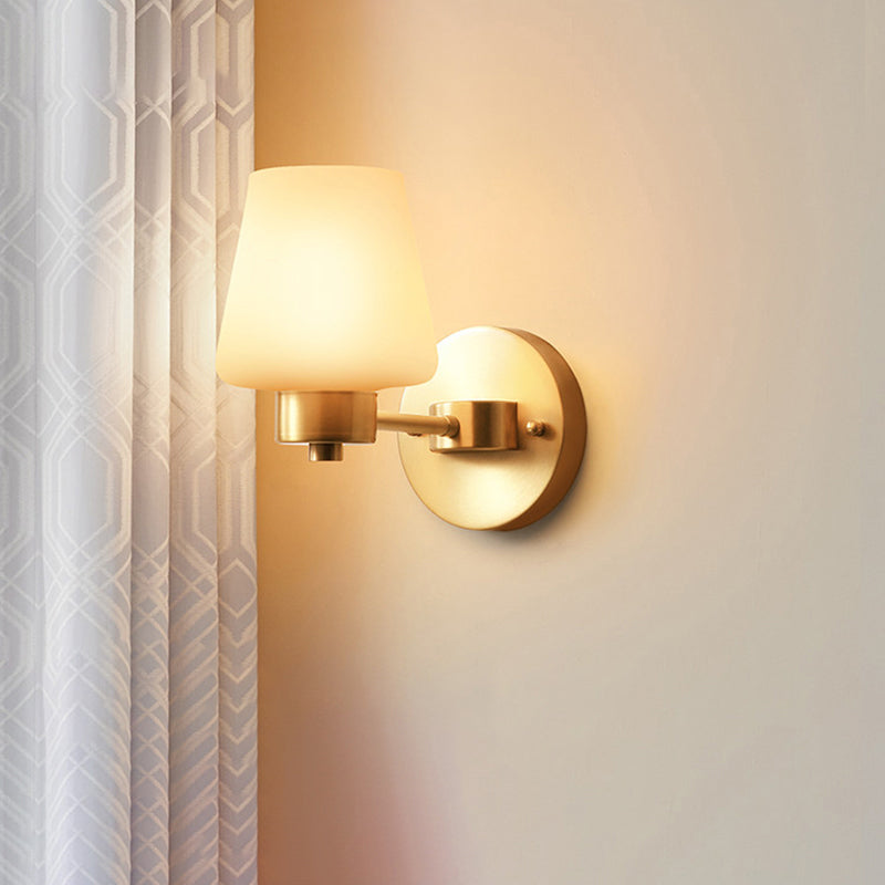 Minimalist Conic Wall Lamp Sconce 1-Bulb Cream Glass Wall Mounted Light in Brass for Dining Room Clearhalo 'Wall Lamps & Sconces' 'Wall Lights' Lighting' 2311616