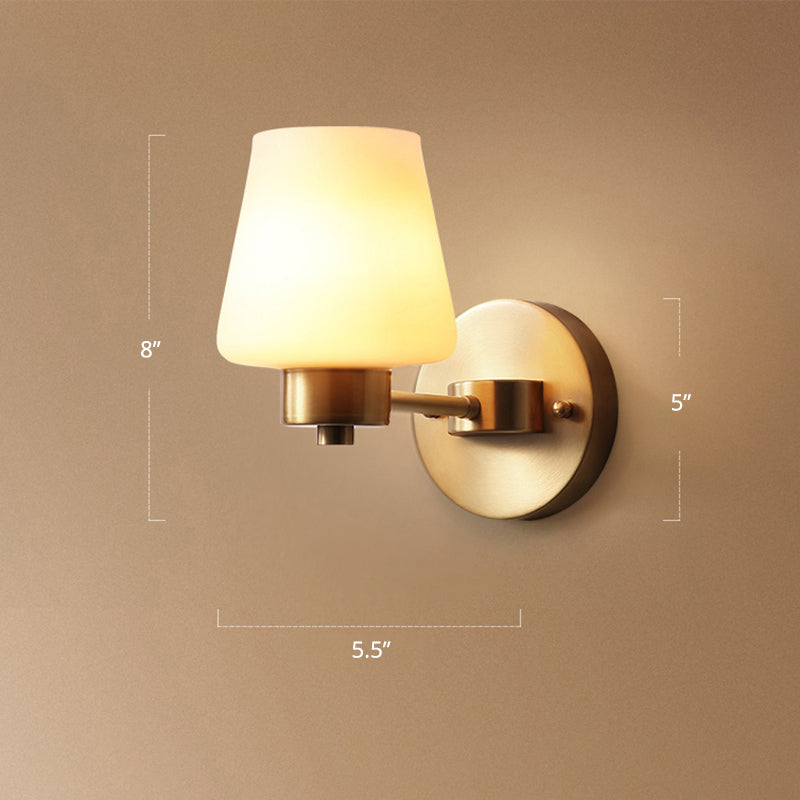 Minimalist Conic Wall Lamp Sconce 1-Bulb Cream Glass Wall Mounted Light in Brass for Dining Room Clearhalo 'Wall Lamps & Sconces' 'Wall Lights' Lighting' 2311617