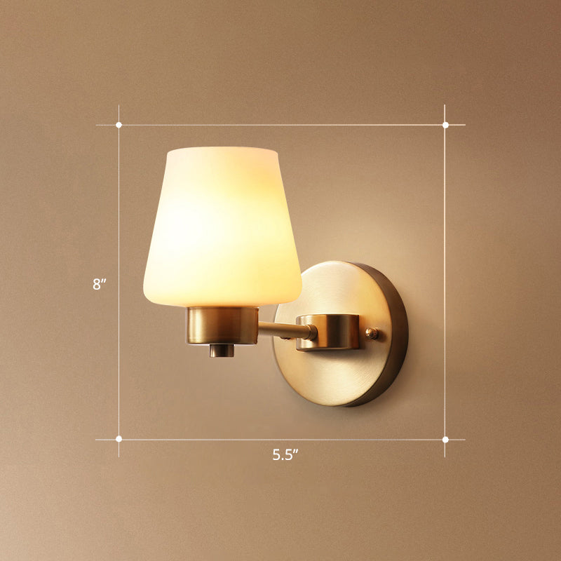 Minimalist Conic Wall Lamp Sconce 1-Bulb Cream Glass Wall Mounted Light in Brass for Dining Room Clearhalo 'Wall Lamps & Sconces' 'Wall Lights' Lighting' 2311618