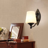 Frosted White Glass Cone Wall Light Vintage Living Room Sconce Lighting in Black Clearhalo 'Wall Lamps & Sconces' 'Wall Lights' Lighting' 2311621