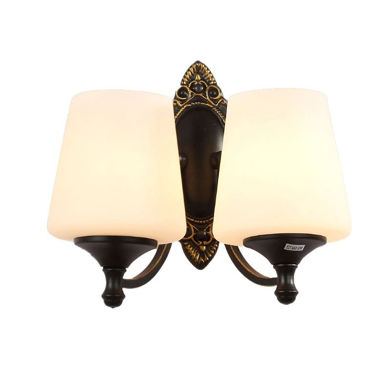 Frosted White Glass Cone Wall Light Vintage Living Room Sconce Lighting in Black Clearhalo 'Wall Lamps & Sconces' 'Wall Lights' Lighting' 2311623