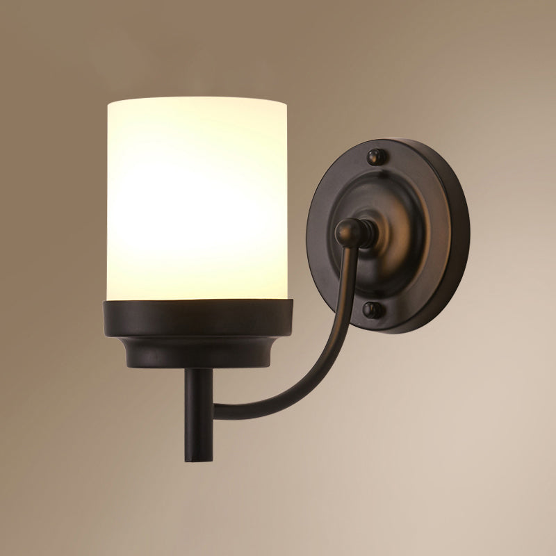 Single-Bulb Wall Sconce Simplicity Cylinder White Glass Wall Light Fixture in Black White Clearhalo 'Wall Lamps & Sconces' 'Wall Lights' Lighting' 2311628