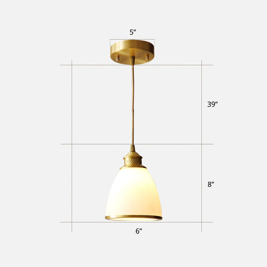 Bell Shade Dining Room Hanging Light Simple Style Opal Glass 1-Light Brass Pendant Lamp Clearhalo 'Ceiling Lights' 'Pendant Lights' 'Pendants' Lighting' 2311645