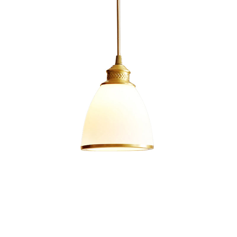 Bell Shade Dining Room Hanging Light Simple Style Opal Glass 1-Light Brass Pendant Lamp Clearhalo 'Ceiling Lights' 'Pendant Lights' 'Pendants' Lighting' 2311646