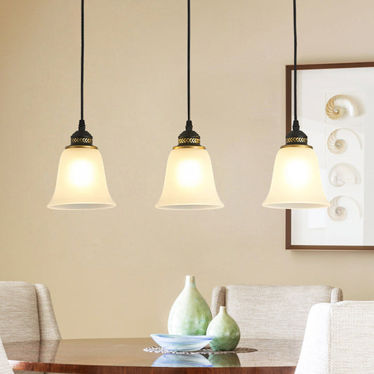 3-Head Bell Pendant Light Vintage Black Frosted Glass Multiple Hanging Lamp for Restaurant Clearhalo 'Ceiling Lights' 'Pendant Lights' 'Pendants' Lighting' 2311647