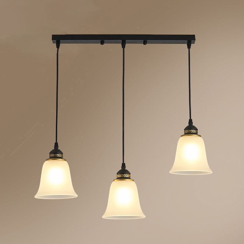 3-Head Bell Pendant Light Vintage Black Frosted Glass Multiple Hanging Lamp for Restaurant Clearhalo 'Ceiling Lights' 'Pendant Lights' 'Pendants' Lighting' 2311648