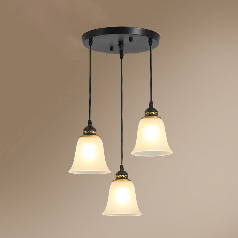 3-Head Bell Pendant Light Vintage Black Frosted Glass Multiple Hanging Lamp for Restaurant Clearhalo 'Ceiling Lights' 'Pendant Lights' 'Pendants' Lighting' 2311650