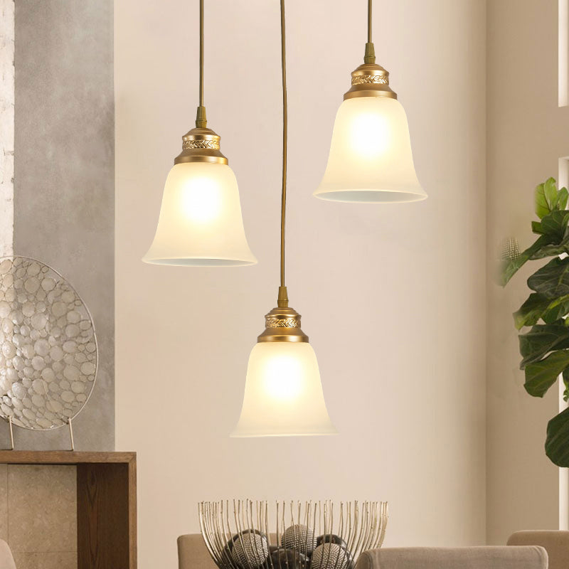 3-Head Bell Pendant Light Vintage Black Frosted Glass Multiple Hanging Lamp for Restaurant Clearhalo 'Ceiling Lights' 'Pendant Lights' 'Pendants' Lighting' 2311651