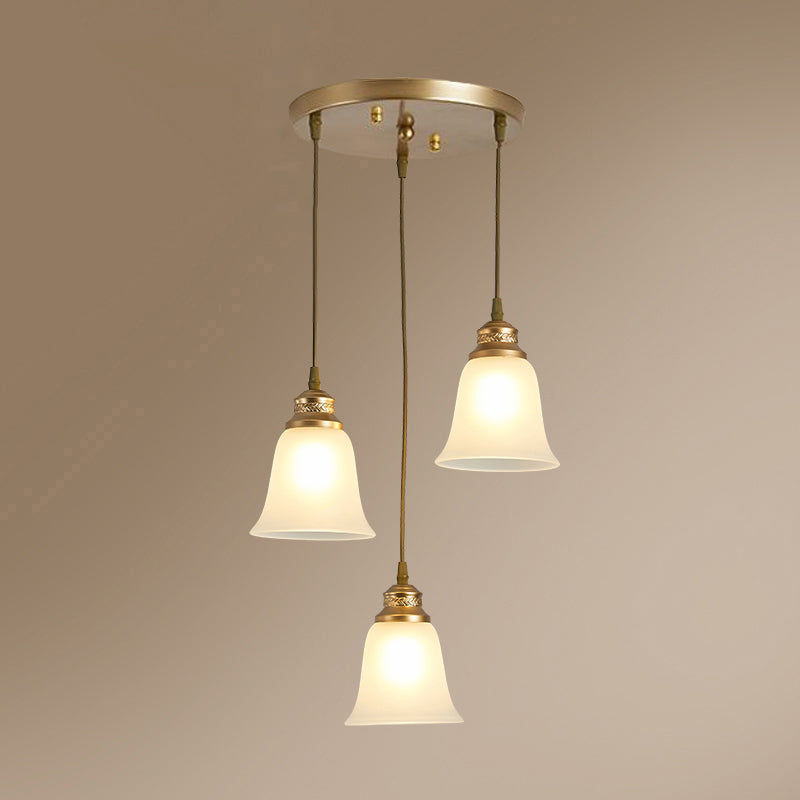 3-Head Bell Pendant Light Vintage Black Frosted Glass Multiple Hanging Lamp for Restaurant Gold Round Clearhalo 'Ceiling Lights' 'Pendant Lights' 'Pendants' Lighting' 2311652_b8b58005-13c4-4103-8917-e54a01d57102