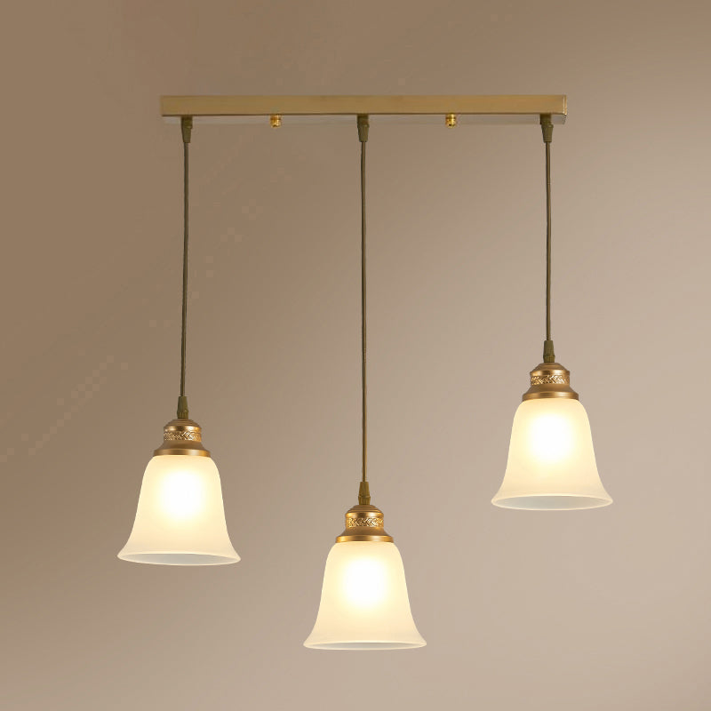 3-Head Bell Pendant Light Vintage Black Frosted Glass Multiple Hanging Lamp for Restaurant Gold Linear Clearhalo 'Ceiling Lights' 'Pendant Lights' 'Pendants' Lighting' 2311654_4b4acd8d-d50a-45be-8cae-cdfce800e292