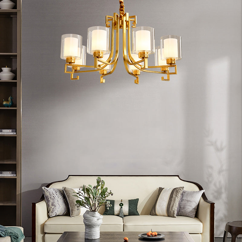 2-Layered Glass Chandelier Antique Style Restaurant Suspension Pendant Light in Brass Clearhalo 'Ceiling Lights' 'Chandeliers' Lighting' options 2311681