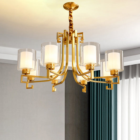 2-Layered Glass Chandelier Antique Style Restaurant Suspension Pendant Light in Brass Clearhalo 'Ceiling Lights' 'Chandeliers' Lighting' options 2311682