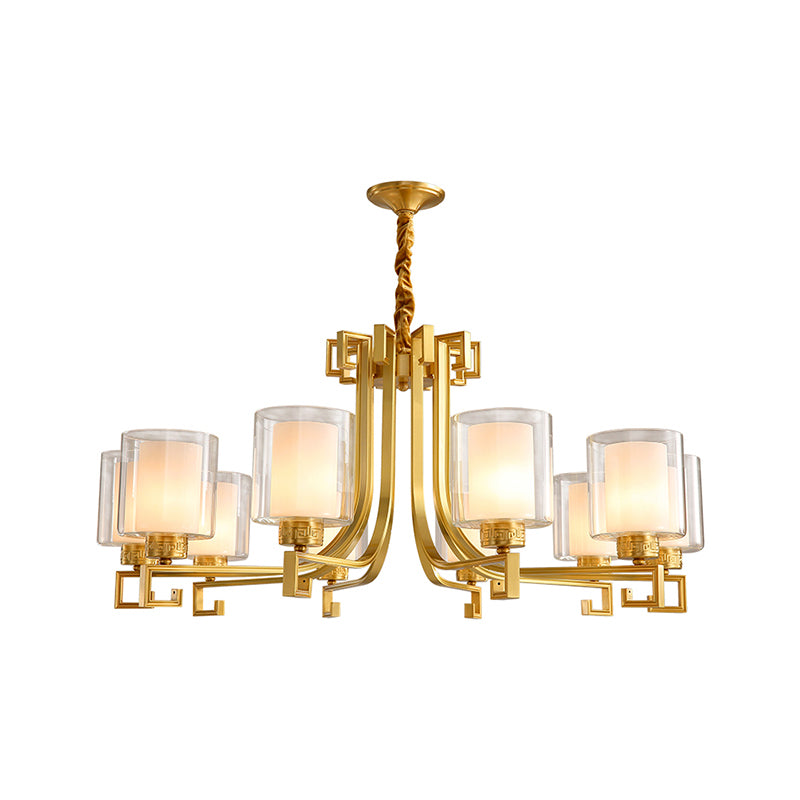 2-Layered Glass Chandelier Antique Style Restaurant Suspension Pendant Light in Brass Clearhalo 'Ceiling Lights' 'Chandeliers' Lighting' options 2311683