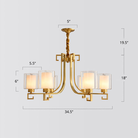 2-Layered Glass Chandelier Antique Style Restaurant Suspension Pendant Light in Brass Clearhalo 'Ceiling Lights' 'Chandeliers' Lighting' options 2311684