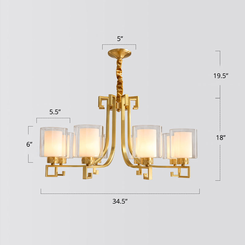 2-Layered Glass Chandelier Antique Style Restaurant Suspension Pendant Light in Brass Clearhalo 'Ceiling Lights' 'Chandeliers' Lighting' options 2311685