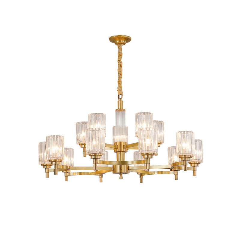 Prismatic Crystal Glass Brass Chandelier Cylindrical Minimalistic Suspension Light Fixture for Restaurant Clearhalo 'Ceiling Lights' 'Chandeliers' Lighting' options 2311690