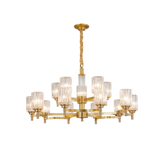 Prismatic Crystal Glass Brass Chandelier Cylindrical Minimalistic Suspension Light Fixture for Restaurant Clearhalo 'Ceiling Lights' 'Chandeliers' Lighting' options 2311690