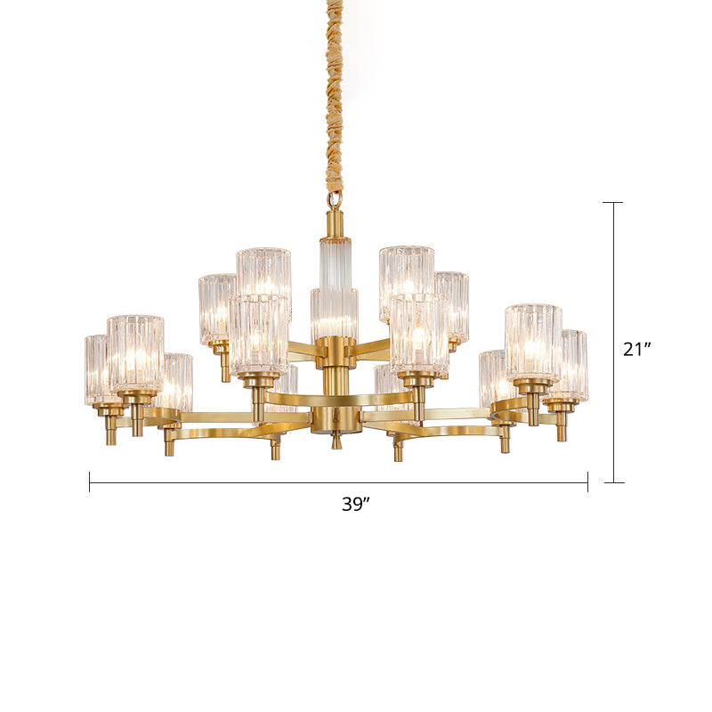 Prismatic Crystal Glass Brass Chandelier Cylindrical Minimalistic Suspension Light Fixture for Restaurant Clearhalo 'Ceiling Lights' 'Chandeliers' Lighting' options 2311691