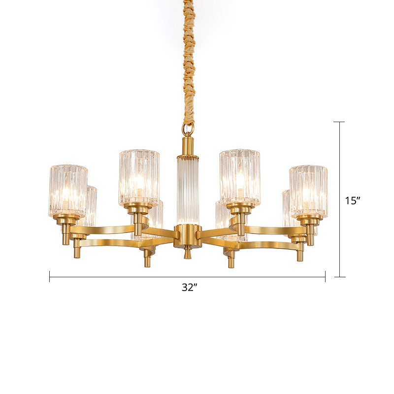 Prismatic Crystal Glass Brass Chandelier Cylindrical Minimalistic Suspension Light Fixture for Restaurant Clearhalo 'Ceiling Lights' 'Chandeliers' Lighting' options 2311692