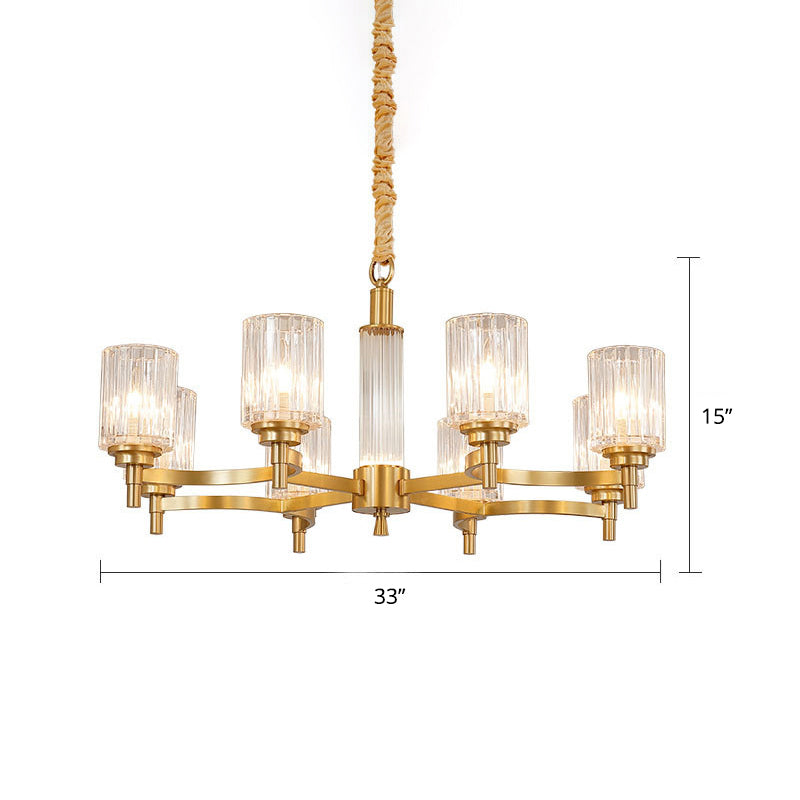 Prismatic Crystal Glass Brass Chandelier Cylindrical Minimalistic Suspension Light Fixture for Restaurant Clearhalo 'Ceiling Lights' 'Chandeliers' Lighting' options 2311693