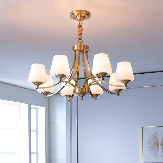 Traditional Tapered Hanging Ceiling Light Opaline Glass Chandelier Lighting in Brass Clearhalo 'Ceiling Lights' 'Chandeliers' Lighting' options 2311696