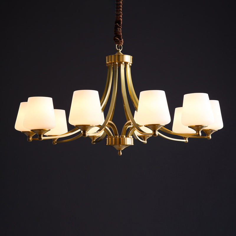 Traditional Tapered Hanging Ceiling Light Opaline Glass Chandelier Lighting in Brass 10 Brass Clearhalo 'Ceiling Lights' 'Chandeliers' Lighting' options 2311698_89cd263c-8487-4a23-baf8-d6430748522e