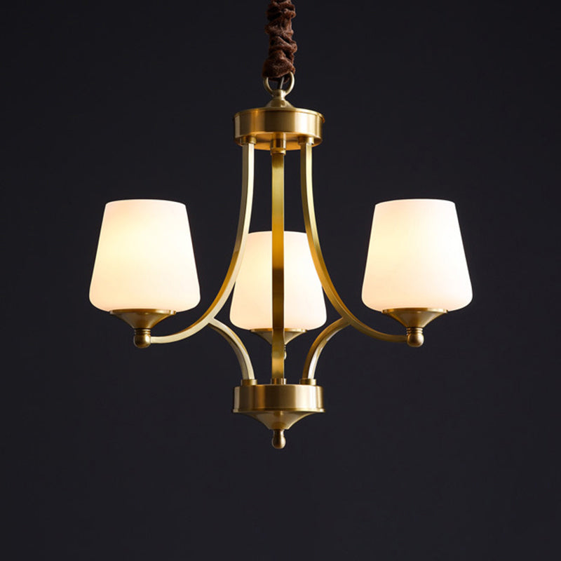 Traditional Tapered Hanging Ceiling Light Opaline Glass Chandelier Lighting in Brass 3 Brass Clearhalo 'Ceiling Lights' 'Chandeliers' Lighting' options 2311699_d989383f-ae41-4142-a74c-d521bec7f5e9