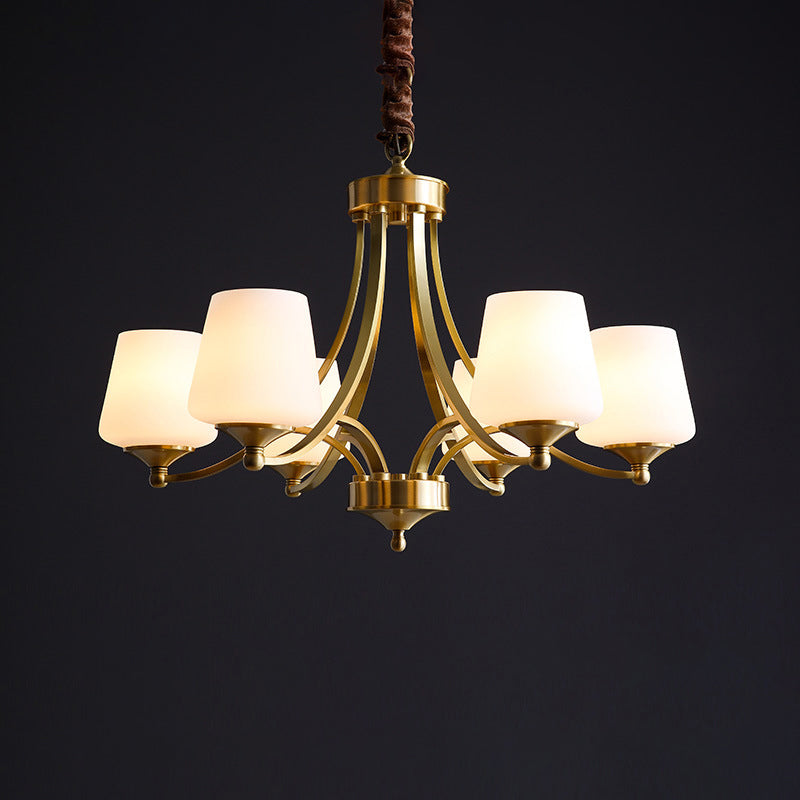 Traditional Tapered Hanging Ceiling Light Opaline Glass Chandelier Lighting in Brass 6 Brass Clearhalo 'Ceiling Lights' 'Chandeliers' Lighting' options 2311701_2faf895a-11e4-4ed0-90e3-b6f06fa27e6b