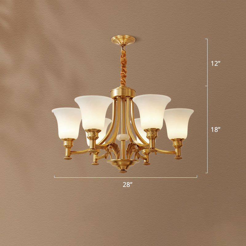 Flare Up Chandelier Traditional Frosted White Glass Hanging Light Fixture for Living Room Clearhalo 'Ceiling Lights' 'Chandeliers' Lighting' options 2311703