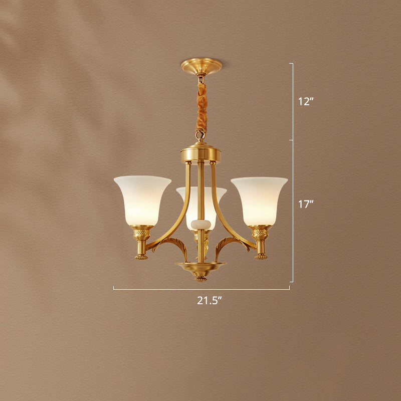 Flare Up Chandelier Traditional Frosted White Glass Hanging Light Fixture for Living Room Clearhalo 'Ceiling Lights' 'Chandeliers' Lighting' options 2311704