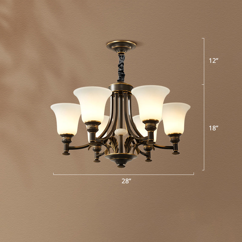 Flare Up Chandelier Traditional Frosted White Glass Hanging Light Fixture for Living Room 6 Black Clearhalo 'Ceiling Lights' 'Chandeliers' Lighting' options 2311706_3098a4b0-a0a8-45de-a240-c5038fb8594c