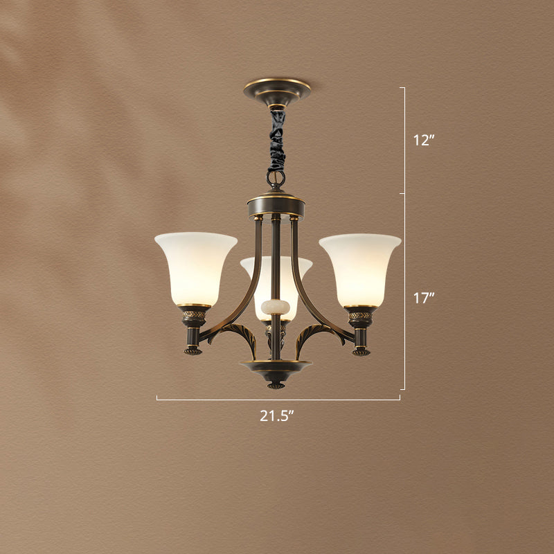 Flare Up Chandelier Traditional Frosted White Glass Hanging Light Fixture for Living Room 3 Black Clearhalo 'Ceiling Lights' 'Chandeliers' Lighting' options 2311708_7fb30286-25f6-4a0a-a141-3f36c2eb0a4f