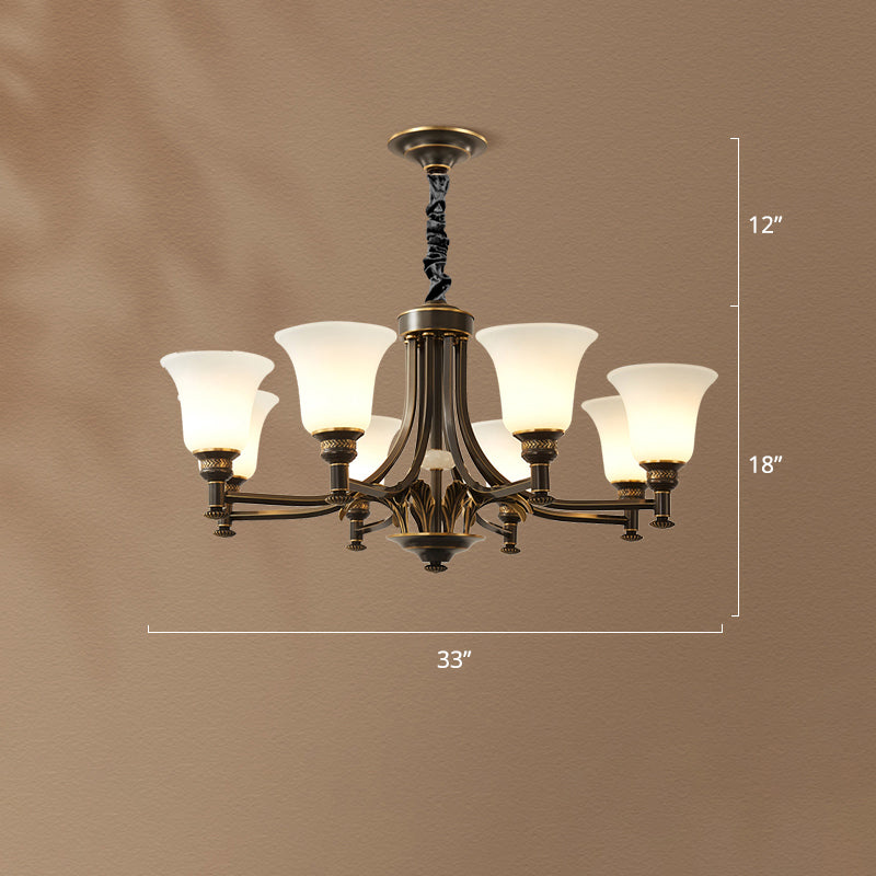 Flare Up Chandelier Traditional Frosted White Glass Hanging Light Fixture for Living Room Clearhalo 'Ceiling Lights' 'Chandeliers' Lighting' options 2311709