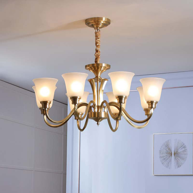 Flared Stairs Ceiling Chandelier Antique Frosted Glass Brass Pendant Lighting Fixture Clearhalo 'Ceiling Lights' 'Chandeliers' Lighting' options 2311712