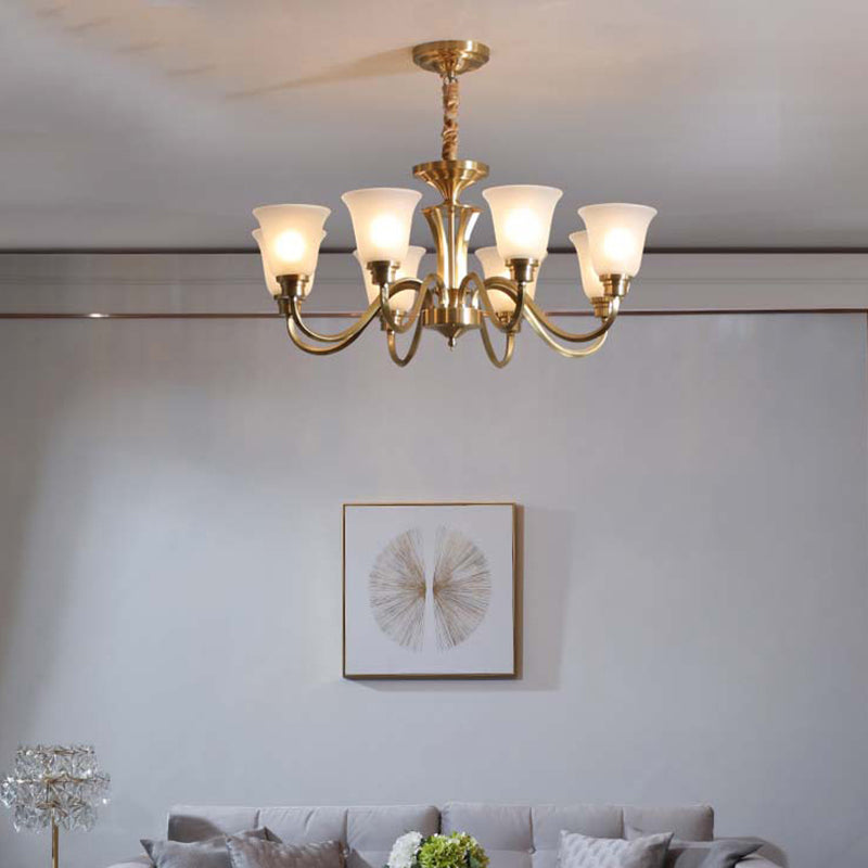 Flared Stairs Ceiling Chandelier Antique Frosted Glass Brass Pendant Lighting Fixture Clearhalo 'Ceiling Lights' 'Chandeliers' Lighting' options 2311713