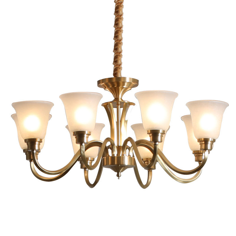 Flared Stairs Ceiling Chandelier Antique Frosted Glass Brass Pendant Lighting Fixture Clearhalo 'Ceiling Lights' 'Chandeliers' Lighting' options 2311714