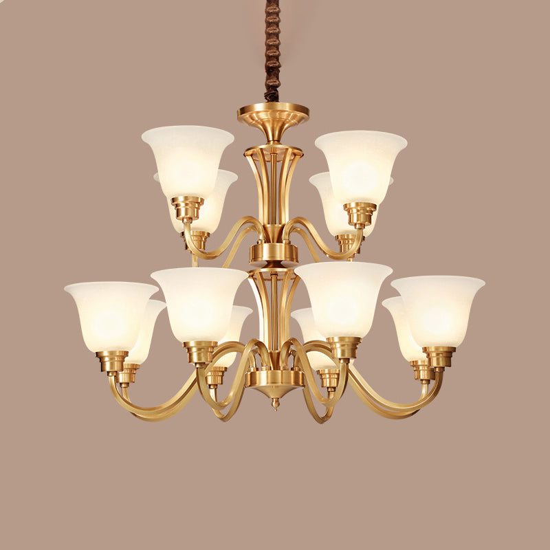 Flared Stairs Ceiling Chandelier Antique Frosted Glass Brass Pendant Lighting Fixture Clearhalo 'Ceiling Lights' 'Chandeliers' Lighting' options 2311715