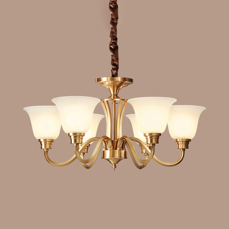 Flared Stairs Ceiling Chandelier Antique Frosted Glass Brass Pendant Lighting Fixture 6 Brass Clearhalo 'Ceiling Lights' 'Chandeliers' Lighting' options 2311716_a3316eae-5c19-4566-9933-98a003e8d175