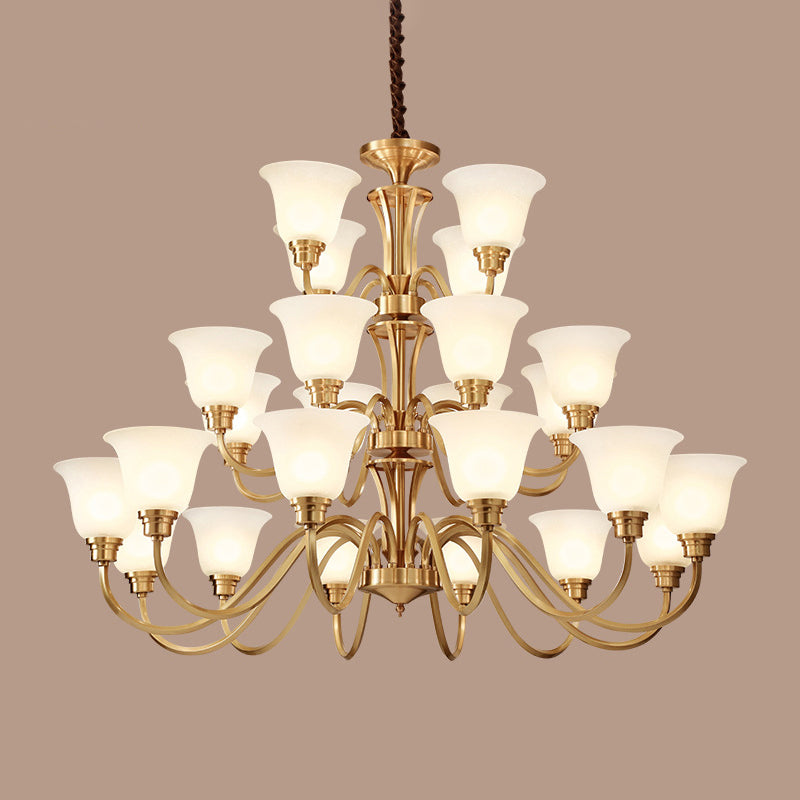 Flared Stairs Ceiling Chandelier Antique Frosted Glass Brass Pendant Lighting Fixture Clearhalo 'Ceiling Lights' 'Chandeliers' Lighting' options 2311717