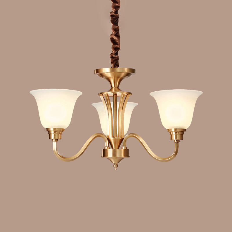 Flared Stairs Ceiling Chandelier Antique Frosted Glass Brass Pendant Lighting Fixture Clearhalo 'Ceiling Lights' 'Chandeliers' Lighting' options 2311718