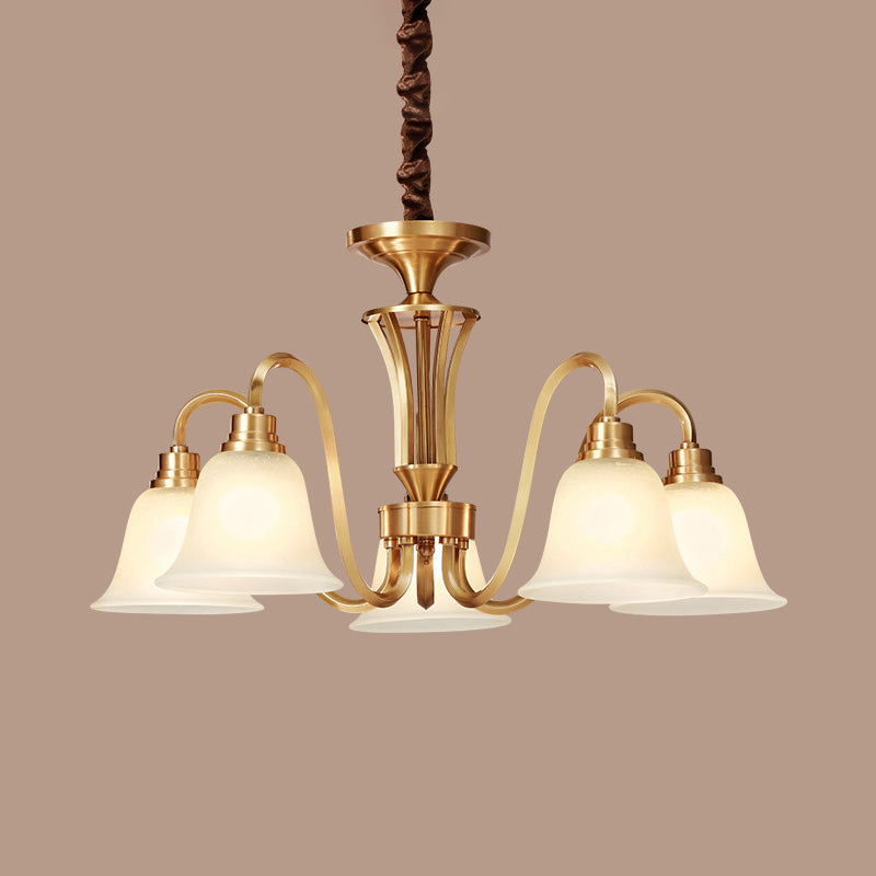 Flared Stairs Ceiling Chandelier Antique Frosted Glass Brass Pendant Lighting Fixture Clearhalo 'Ceiling Lights' 'Chandeliers' Lighting' options 2311719