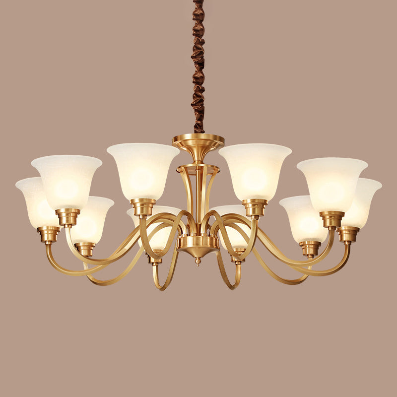 Flared Stairs Ceiling Chandelier Antique Frosted Glass Brass Pendant Lighting Fixture 10 Brass Clearhalo 'Ceiling Lights' 'Chandeliers' Lighting' options 2311720_6e66bc74-fb3b-4086-ab9e-ea7fa56e2b14