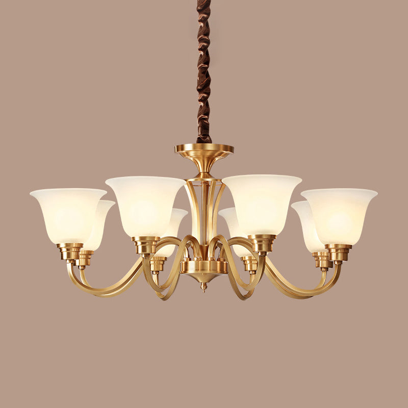 Flared Stairs Ceiling Chandelier Antique Frosted Glass Brass Pendant Lighting Fixture Clearhalo 'Ceiling Lights' 'Chandeliers' Lighting' options 2311721