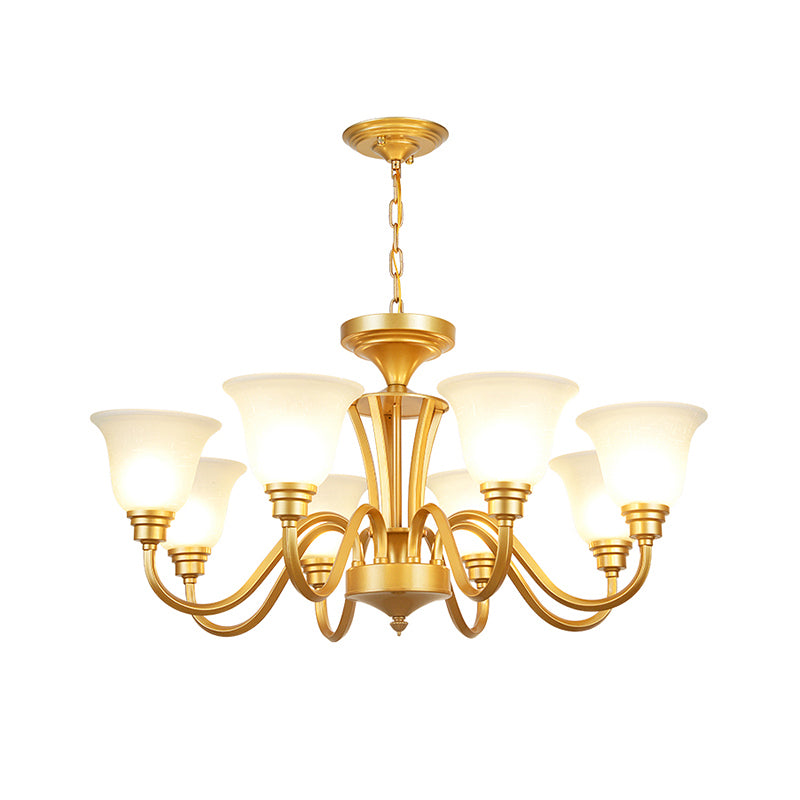 Golden Hanging Chandelier Traditional Frosted Glass Flared Ceiling Light for Living Room Clearhalo 'Ceiling Lights' 'Chandeliers' Lighting' options 2311729