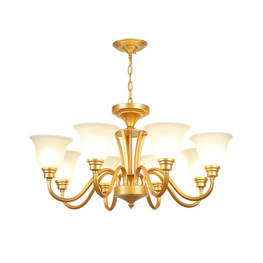 Golden Hanging Chandelier Traditional Frosted Glass Flared Ceiling Light for Living Room Clearhalo 'Ceiling Lights' 'Chandeliers' Lighting' options 2311729