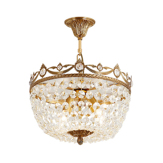 Traditional Bowl Hanging Chandelier Crystal 4 Bulbs Suspension Light in Brass for Hallway Clearhalo 'Ceiling Lights' 'Chandeliers' Lighting' options 231174
