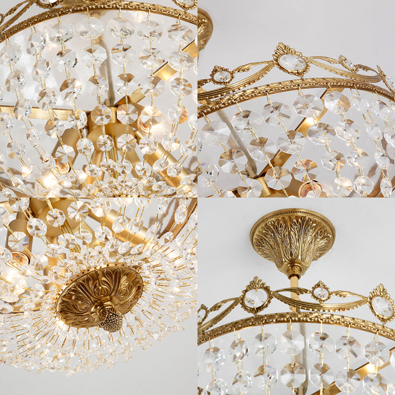 Traditional Bowl Hanging Chandelier Crystal 4 Bulbs Suspension Light in Brass for Hallway Clearhalo 'Ceiling Lights' 'Chandeliers' Lighting' options 231176