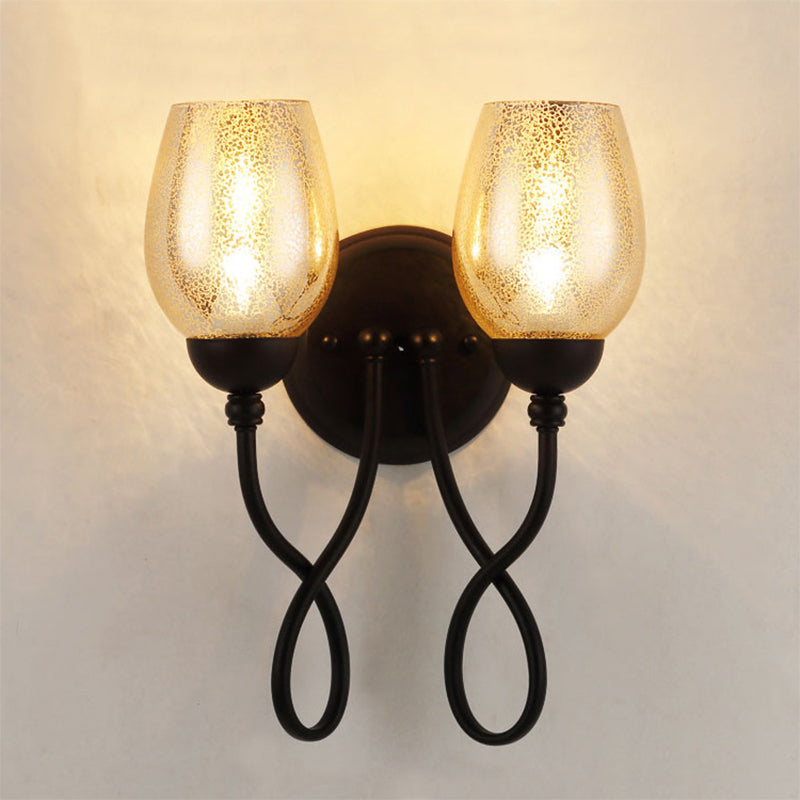 1/2-Bulb Hand-Blown Glass Wall Light Traditional Black Bowl Shade Dining Room Sconce Light 2.0 Black Clearhalo 'Wall Lamps & Sconces' 'Wall Lights' Lighting' 231177