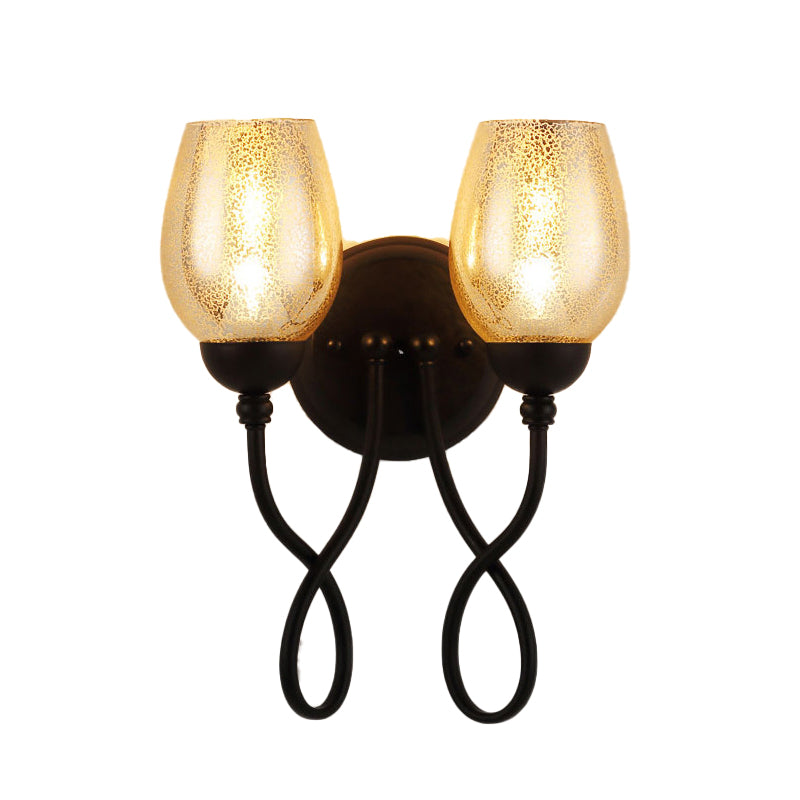 1/2-Bulb Hand-Blown Glass Wall Light Traditional Black Bowl Shade Dining Room Sconce Light Clearhalo 'Wall Lamps & Sconces' 'Wall Lights' Lighting' 231179