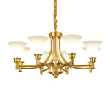 Brass Flared Up Chandelier Antique Style Opaline Glass Bedroom Suspended Lighting Fixture Clearhalo 'Ceiling Lights' 'Chandeliers' Lighting' options 2311791